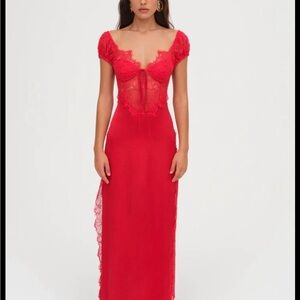 Red Lace-Inset Maxi Dress